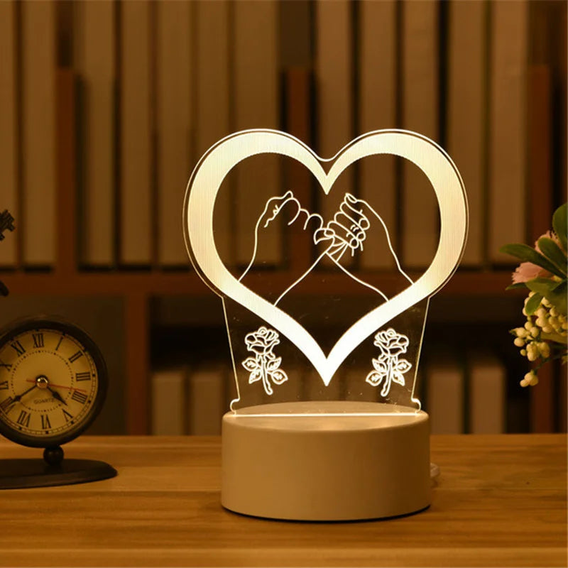 Lampe 3D Illusion d'Optique Acrylique - Veilleuse LED Originale - Décoration Murale Moderne - Cadeau Saint-Valentin, Anniversaire, Mariage - Alimentation USB