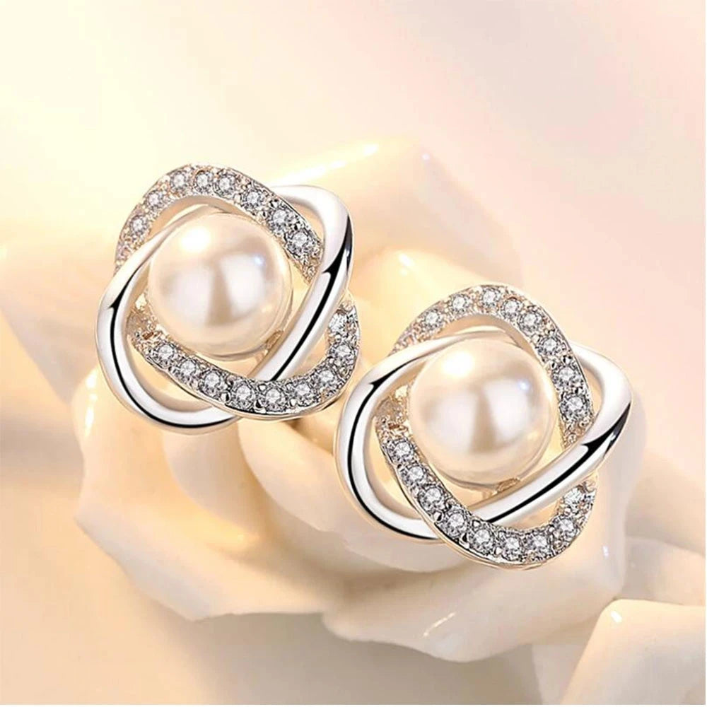 Boucles d'Oreilles Créoles Torsadées Argent 925 Cristal Zirconium et Perle - Bijoux Luxe pour Femme