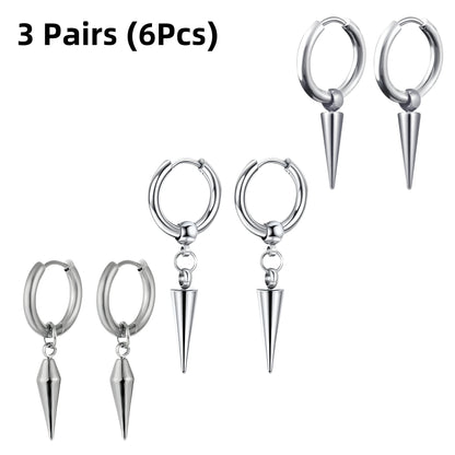 3 Créoles Goutte d'Eau Acier Inoxydable Punk Unisexe