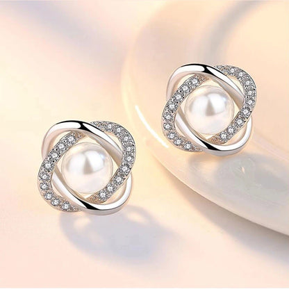 Boucles d'Oreilles Créoles Torsadées Argent 925 Cristal Zirconium et Perle - Bijoux Luxe pour Femme