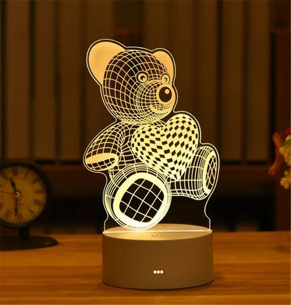Lampe 3D Illusion d'Optique Acrylique - Veilleuse LED Originale - Décoration Murale Moderne - Cadeau Saint-Valentin, Anniversaire, Mariage - Alimentation USB