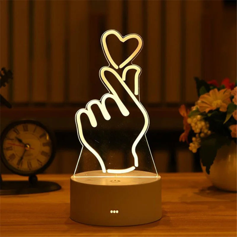 Lampe 3D Illusion d'Optique Acrylique - Veilleuse LED Design Bureau - Luminaire Original USB - Décoration Moderne Mariage, Saint-Valentin, Fêtes - Cadeau Unique