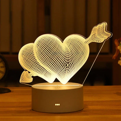 Lampe 3D Illusion d'Optique Acrylique - Veilleuse LED Originale - Décoration Murale Moderne - Cadeau Saint-Valentin, Anniversaire, Mariage - Alimentation USB