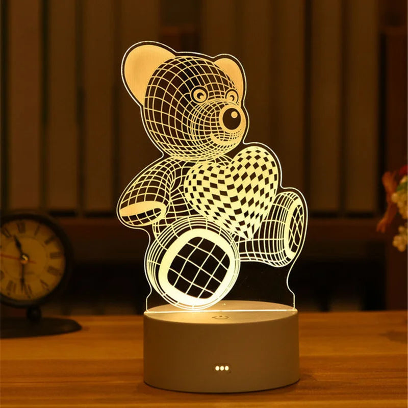 Lampe 3D Illusion d'Optique Acrylique - Veilleuse LED Design Bureau - Luminaire Original USB - Décoration Moderne Mariage, Saint-Valentin, Fêtes - Cadeau Unique