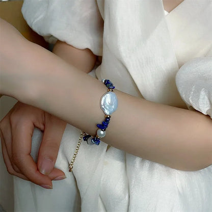 Parure Lapis-Lazuli Perle d'Eau Douce Or 14K Collier Bracelet Femme