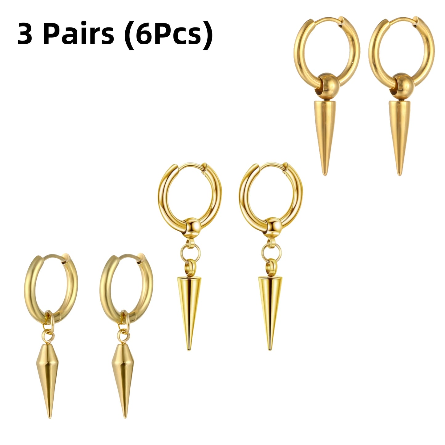 3 Créoles Goutte d'Eau Acier Inoxydable Punk Unisexe