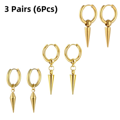 3 Créoles Goutte d'Eau Acier Inoxydable Punk Unisexe