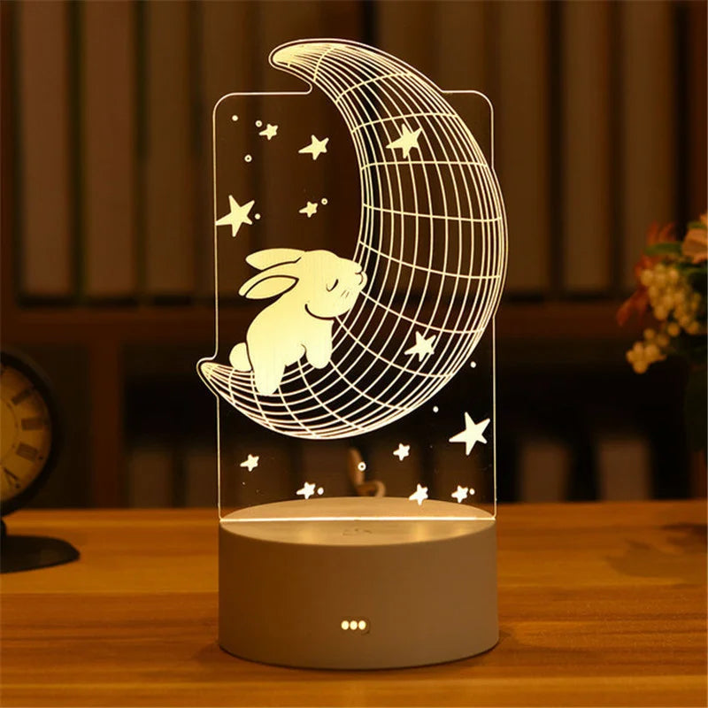 Lampe 3D Illusion d'Optique Acrylique - Veilleuse LED Design Bureau - Luminaire Original USB - Décoration Moderne Mariage, Saint-Valentin, Fêtes - Cadeau Unique