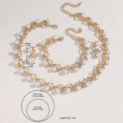Parure Mariage 4 Pièces Perle Strass Collier Boucles Bracelet Femme