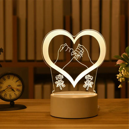 Lampe 3D Illusion d'Optique Acrylique - Veilleuse LED Originale - Décoration Murale Moderne - Cadeau Saint-Valentin, Anniversaire, Mariage - Alimentation USB