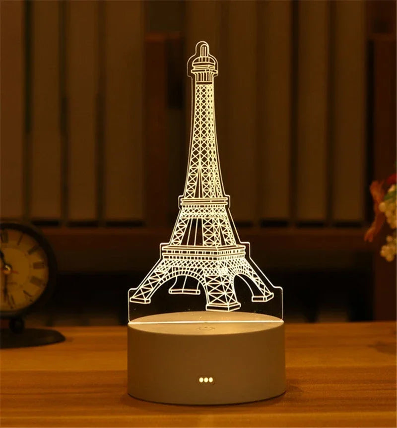 Lampe 3D Illusion d'Optique Acrylique - Veilleuse LED Originale - Décoration Murale Moderne - Cadeau Saint-Valentin, Anniversaire, Mariage - Alimentation USB