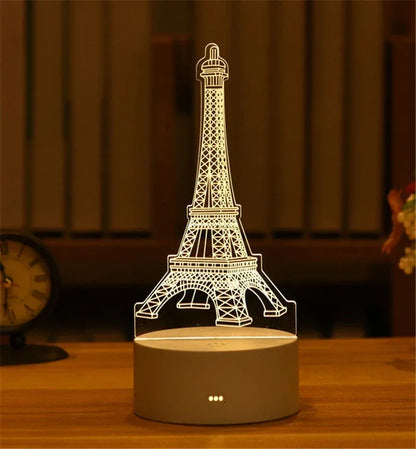 Lampe 3D Illusion d'Optique Acrylique - Veilleuse LED Originale - Décoration Murale Moderne - Cadeau Saint-Valentin, Anniversaire, Mariage - Alimentation USB