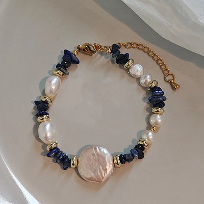 Parure Lapis-Lazuli Perle d'Eau Douce Or 14K Collier Bracelet Femme