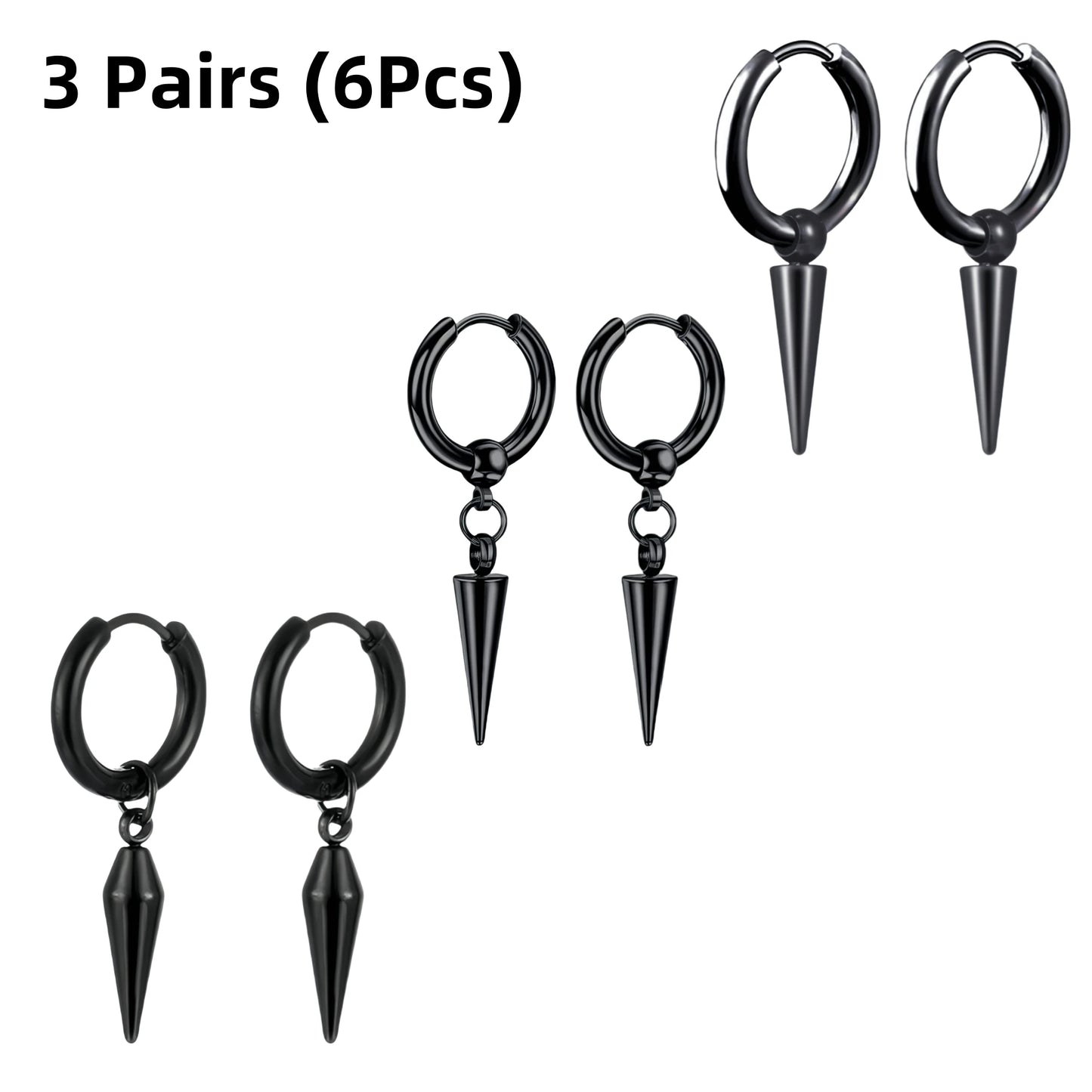 3 Créoles Goutte d'Eau Acier Inoxydable Punk Unisexe