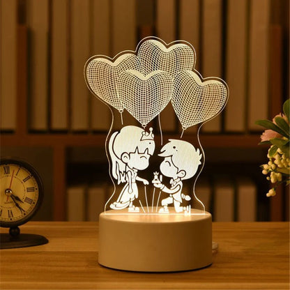 Lampe 3D Illusion d'Optique Acrylique - Veilleuse LED Originale - Décoration Murale Moderne - Cadeau Saint-Valentin, Anniversaire, Mariage - Alimentation USB