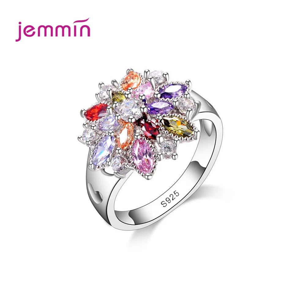 Bague de Promesse en Argent Sterling 925 pour Femme - Alliance Fantaisie Sertie de Pierres Colorées AAA Étincelantes