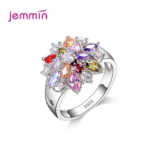 Bague de Promesse en Argent Sterling 925 pour Femme - Alliance Fantaisie Sertie de Pierres Colorées AAA Étincelantes