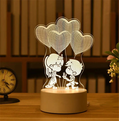 Lampe 3D Illusion d'Optique Acrylique - Veilleuse LED Originale - Décoration Murale Moderne - Cadeau Saint-Valentin, Anniversaire, Mariage - Alimentation USB