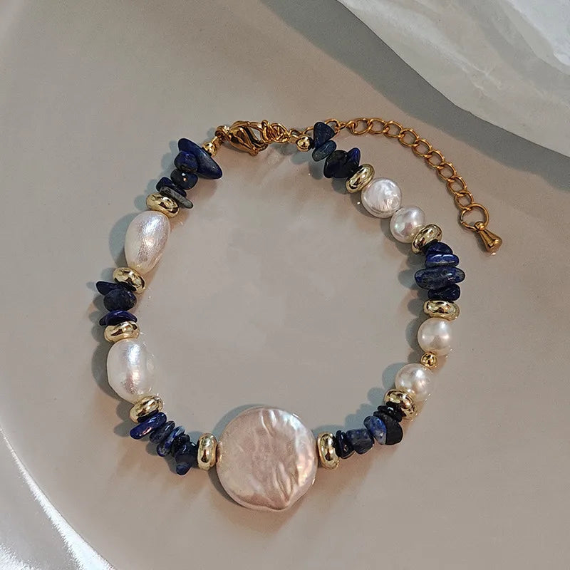 Parure Lapis-Lazuli Perle d'Eau Douce Or 14K Collier Bracelet Femme