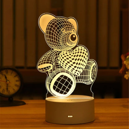 Lampe 3D Illusion d'Optique Acrylique - Veilleuse LED Design Bureau - Luminaire Original USB - Décoration Moderne Mariage, Saint-Valentin, Fêtes - Cadeau Unique
